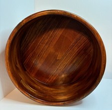 LARGE MCM HAND TURNED SOLID WOODEN SALAD FRUIT BOWL 12" ROUND X 5" TALL