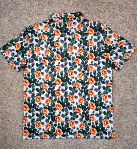 Bad Birdie Polo Shirt Men’s Size L Prickly Pear Cactus Floral Print Stretch Golf - Picture 10 of 11