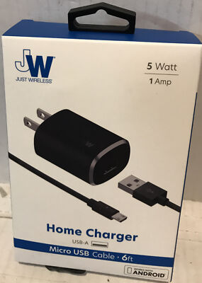   Just Wireless Micro USB Cable 6 ft,USB-A,Home Charger,Open Box  
