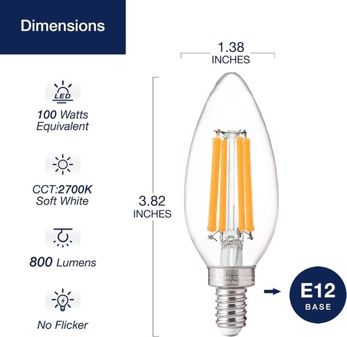 12-Pack 100W Equivalent Dimmable E12 LED Bulbs - Soft White, 800 Lumens - Picture 4 of 9