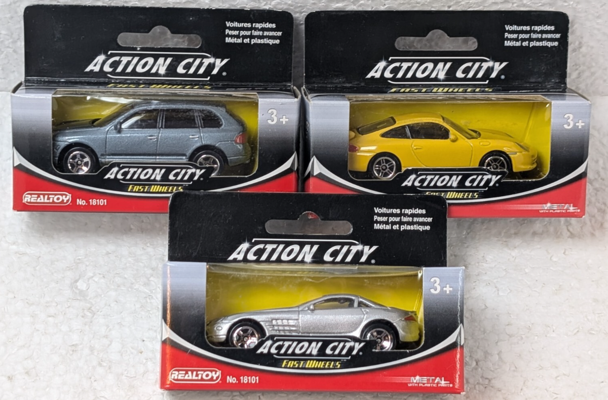 Lot of 3 New RealToy Action City First Wheels Metal Car No. 18101