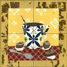Coffee Tile Backsplash Jan Kitchen Cup Ceramic Mural Art POV-RJA010