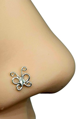 Butterfly Nose Stud Cz Sterling Silver 22g (0.6mm) Ball End Cute Beautiful Boho - 第 8/18 張圖片
