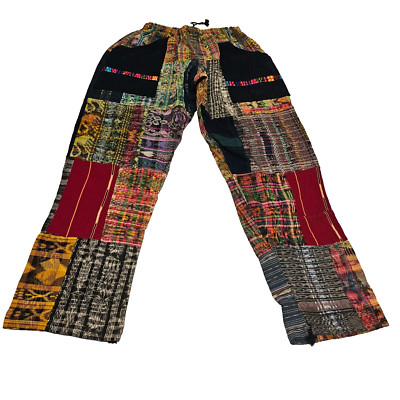 Guatemalan Boho Uniq Multicolor Multipattern Unisex Artsy Pants Embroidery Woven