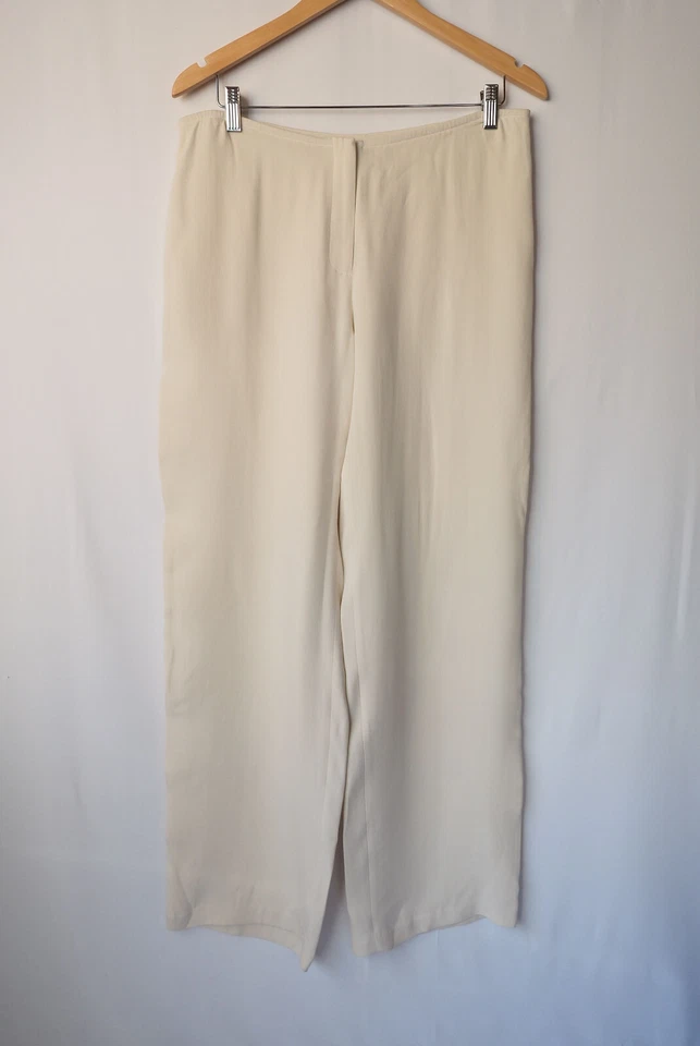 Pantalones Pantalón Eileen Fisher Peso Pesado Seda Georgette Crepe Hueso Lujo M $218