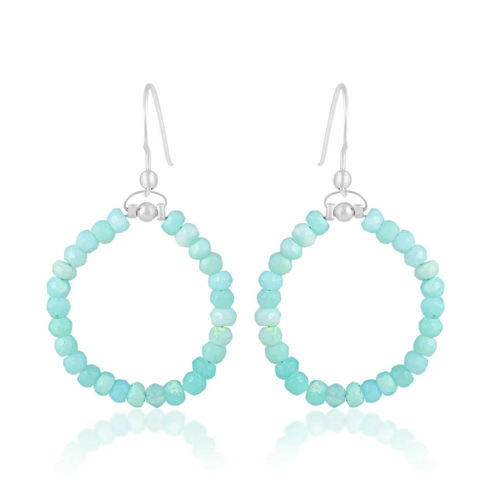 925 Plata de Ley 14ct. Azul Ópalo Fuego Precioso Pendientes Joyería Regalo Mujer - Imagen 3 de 3