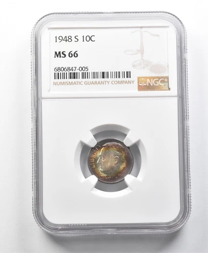 1948-S Roosevelt Dime MS66 NGC Beautifully Toned *8638