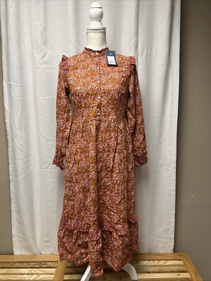 Universal Thread Dress Womens XS Brown Prairie Cottage Core Pandemic Ruffle XS