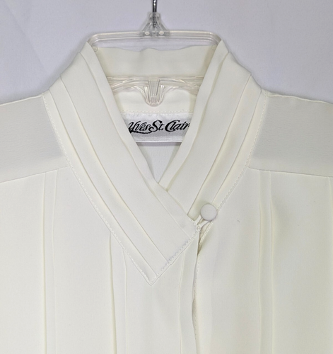 Vintage Yves St Clair Womens Tuxedo Blouse XL Ivory Pleated Collar - Picture 4 of 8