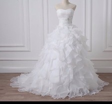 New White Sweetheart Organza lamellar Ruffles Strapless A Line Wedding Dress6-22