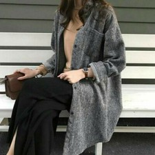 Donna Giacca Corduroy Cardigan Cappotto Top lungo Casual Rétro Camicia Blosue