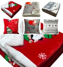 Christmas Throws Reversible Sherpa Throw Xmas Blankets Home Decor Cushions 