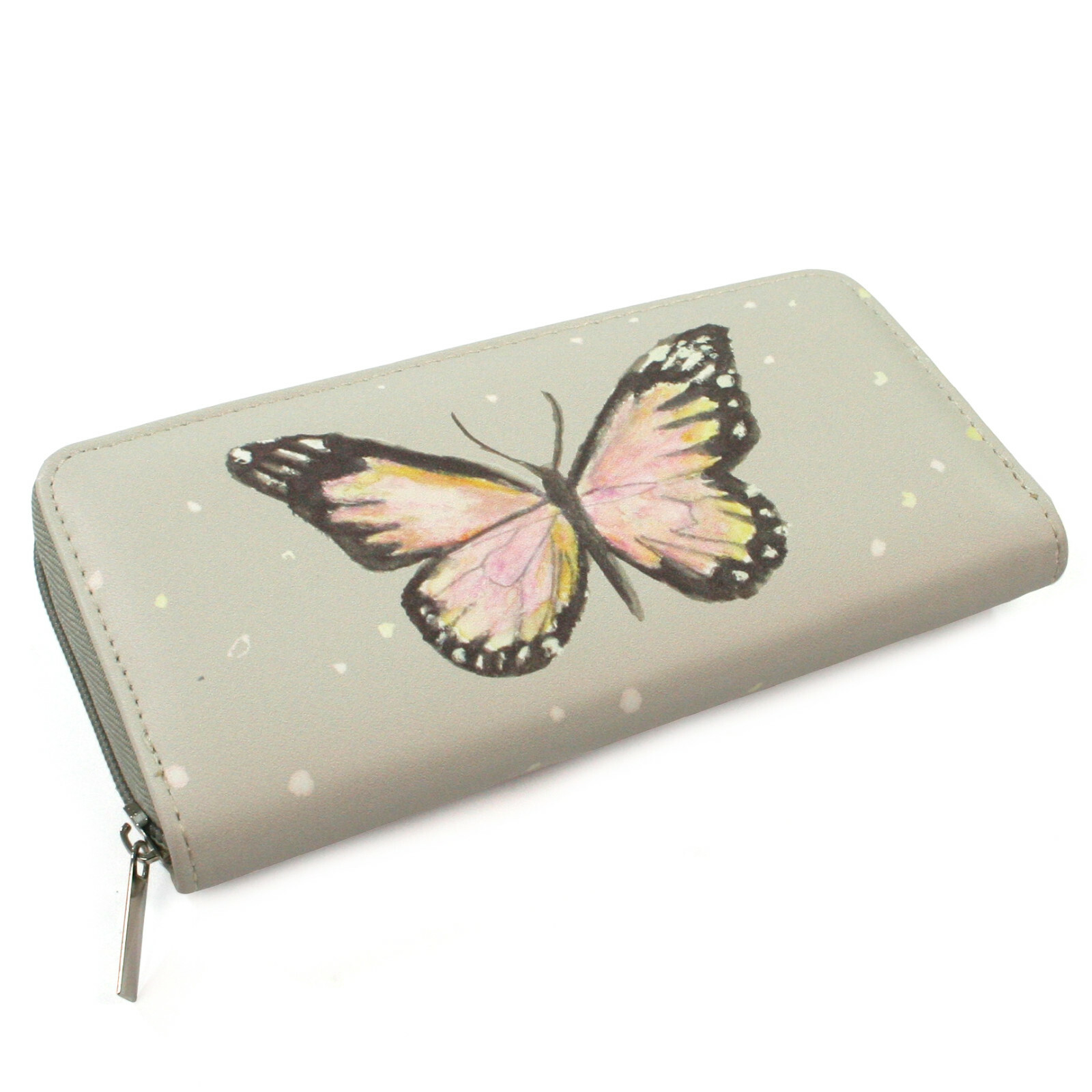 Black Ginger Kat Jackson British Artist Butterfly Pink Natural Large Zip Purse