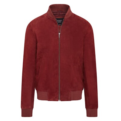 Men's Varsity Burgundy Suede Bomber Jacket Casual 100% Soft Leather Red MA-1