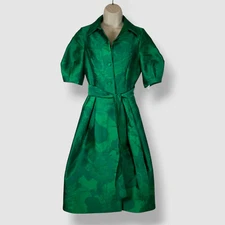 Rickie Freeman by Teri Jon Women's Green Puff Sleeve Self-Tie Dress Size 2