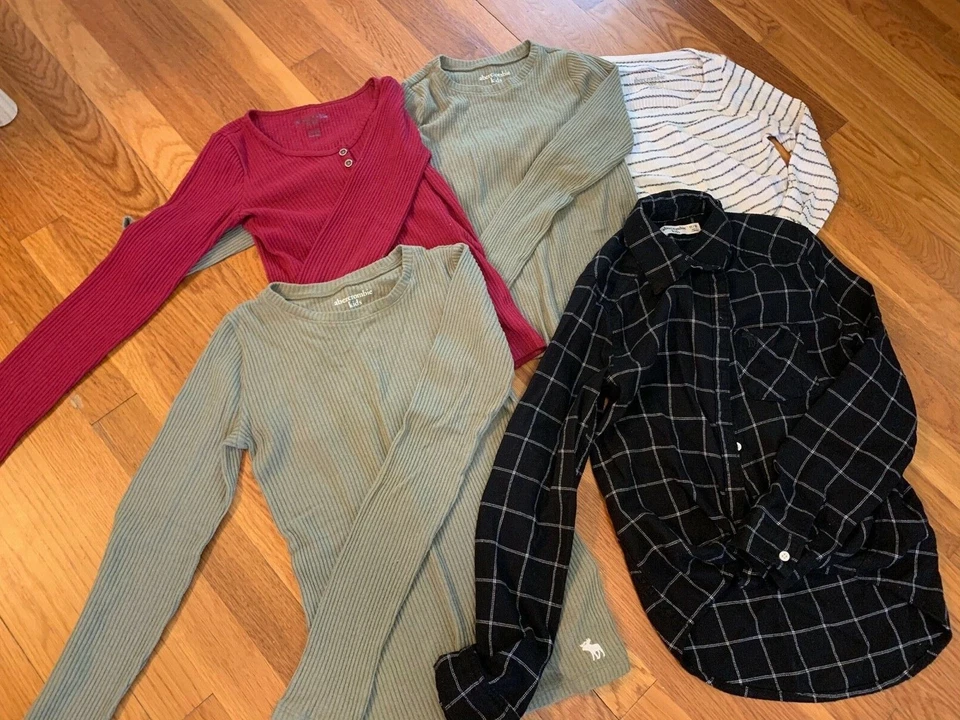 LOTE CAMISETAS Abercrombie Niños Manga Larga Rayas Cuadros Rojo 9 10 11 12 13 14 Fitch Foto 2 de 4