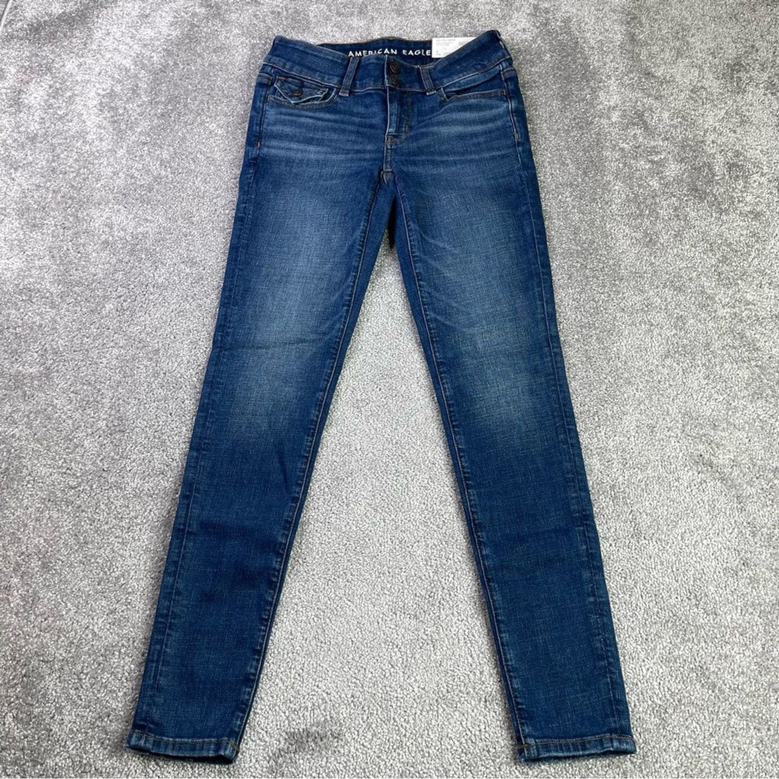 American Eagle Jeggings Women's 2 Blue Skinny Dark Wash Low-Rise Stretch Preppy