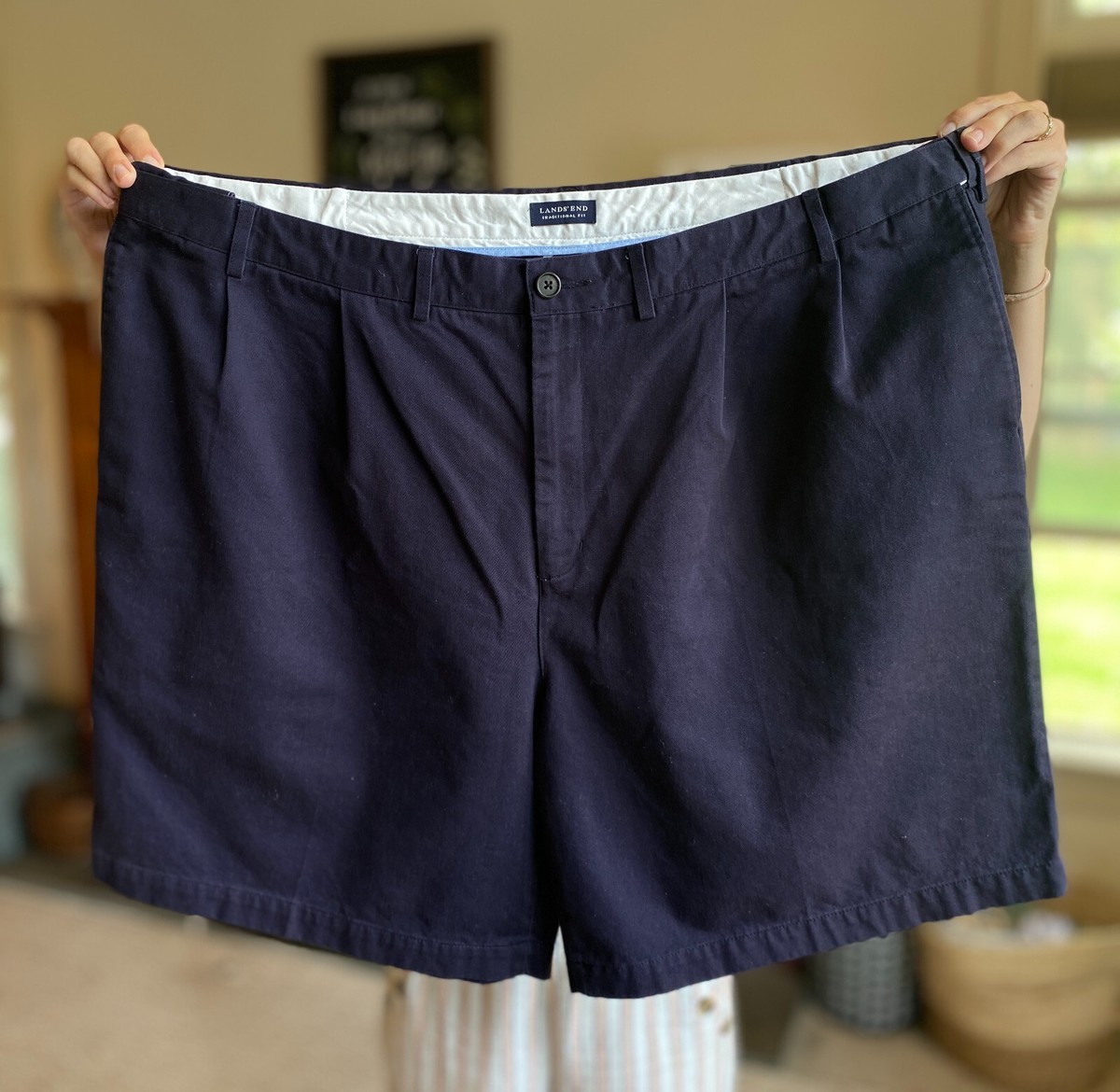 Lands' End Traditional Fit Chino Shorts Mens 48 Navy Cotton Khaki