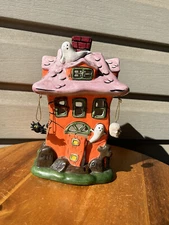 Vintage Halloween Haunted House Spooky Cute Ceramic Tea Light Candle Holder 8”