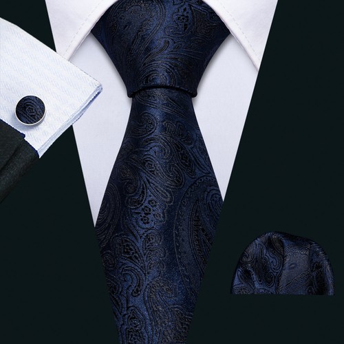 Barry Wang Mens Tie Paisley Floral Solid Necktie Hankie Cufflinks Set Wedding - Picture 130 of 259