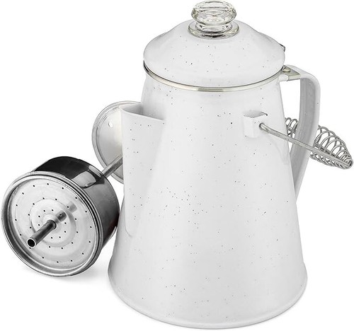 COLETTI Classic Percolator Camping Coffee Pot, 12 Cup Capacity, White Enamel