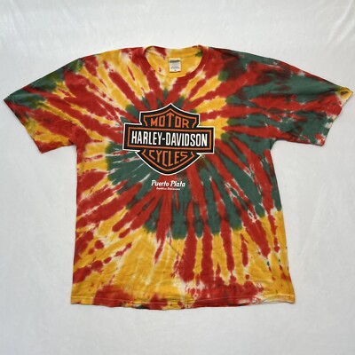 Harley Davidson Orange Tie Dye Puerto Plata T-Shirt size L