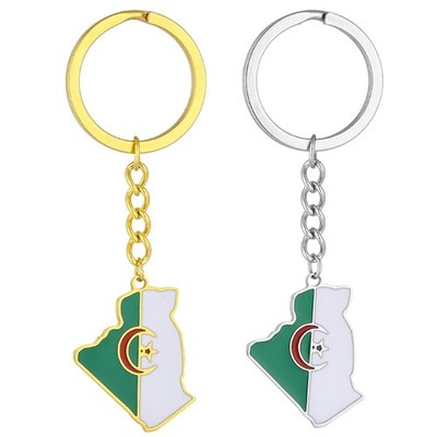 Algeria Map Flag Keychain Stainless steel Map Charm Keyring Remembrances Jewelry
