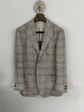 NWOT The Armoury x Ring Jacket Model 12 Solbiati Linen Beige Navy Check Size 48