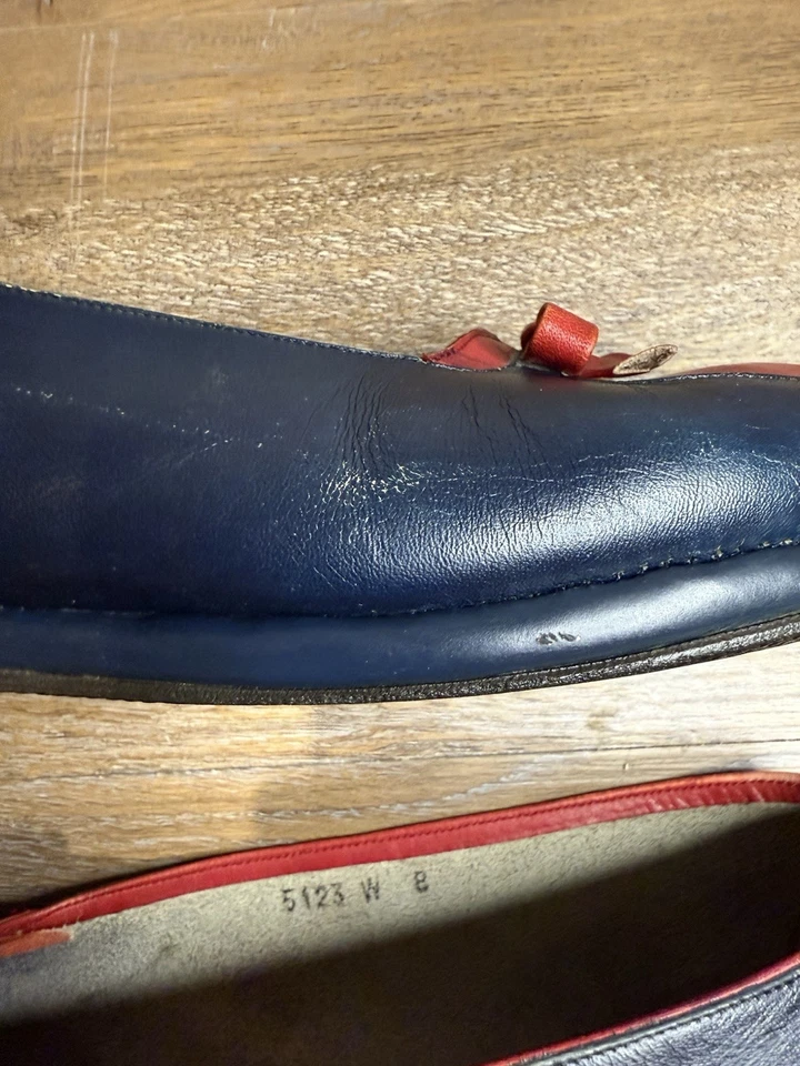 ZAPATOS BELGAS Mocasín Midinette Talla 8 Hecho en Bélgica Azul Marino Rojo Foto 3 de 4