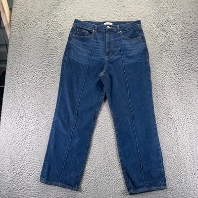 Loft Jeans Women 12 Blue Cotton Denim Straight Whiskered Workwear Travel Stretch