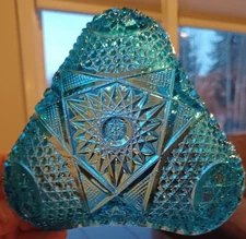 Vintage American Brilliance Cut Blue Glass Dish