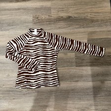 Garnet Hill Brown Zebra Rash Guard Swim Top Women's Beach Long Sleeve Medium
