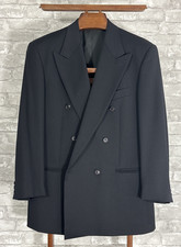 Mani Giorgio Armani Double Breasted Wool Gabardine Suit 40R Solid Black Vintage