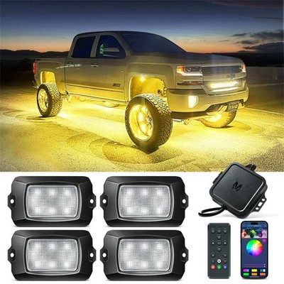MICTUNING 4 Pods RGBW LED Rock Lights Underbody Underglow Neon Kit, APP + Remote