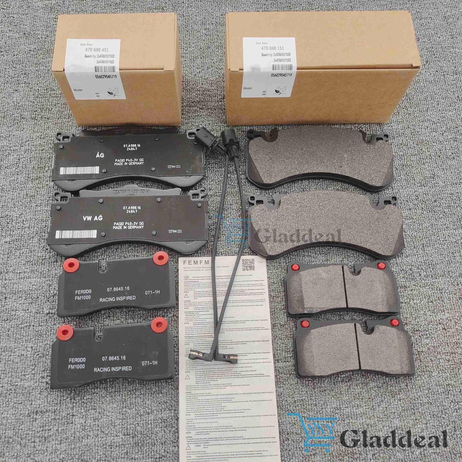 Fit Lamborghini Aventador Front & Rear Brake Pads W/Sensor 470698151 470698451
