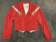 Pioneer Wear Red Suede Leather Native American Design Beaded Fringe Jacket