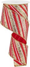 Red Gold Glitter Striped Ribbon - 2 1/2" x 10 Yards, Wired Edge, Christmas Tree