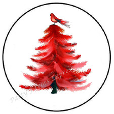 CHRISTMAS TREE WITH CARDINAL ENVELOPE SEALS LABELS STICKERS PARTY FAVORS