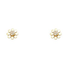 NEW 14K YELLOW GOLD SUN FLOWER STUD EARRINGS WITH SCREW BACK