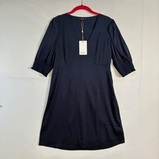 Quince Washable Stretch Silk Puff Sleeve Mini Dress Small Navy Blue NWT