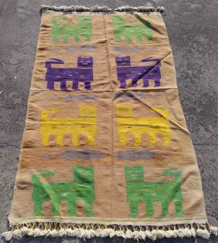 Vintage Traditional Oriental Pictorial Art Multicolor Wool Kilim Rug 170x107 cm