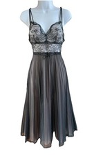 Vintage 1950s Vanity Fair Black Lace Slip Dress Sz 32 Small S Pleated Lined Mint