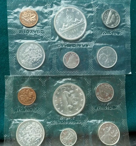 2 CANADA MINT SET 1965 1966 PROOF LIKE IN ORIGINAL CANDAIAN MINT PACKAGE 2oz ASW