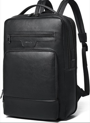 Shrrie Leather Expandable Backpack USB Port 28 L Travel Bag Black 16'' Laptop NEW