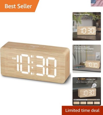 Customizable Brightness Wooden Alarm Clock with Battery Backup & Volume Control