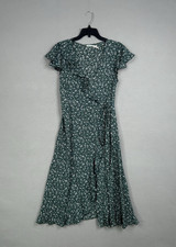 Kimchi Blue Dress Womens Medium Green Floral Wrap Ruffle Flutter Sleeve Cottage