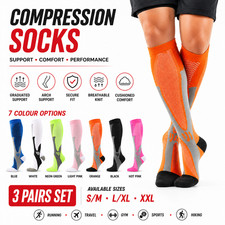 3Pairs Compression Socks Varicose Veins Anti-Fatigue Flight Travel Running Uniex