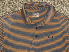 Under Armour Loose HeatGear Orange Gray Striped Golf Polo Shirt Size Large