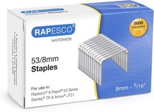 Image of Rapesco 0750 Type 53/8 mm Galvanised Tacker Staples, Pack of 5000