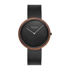 Obaku Trae Men’s Watch – Slim 40mm Black Dial with Sapele